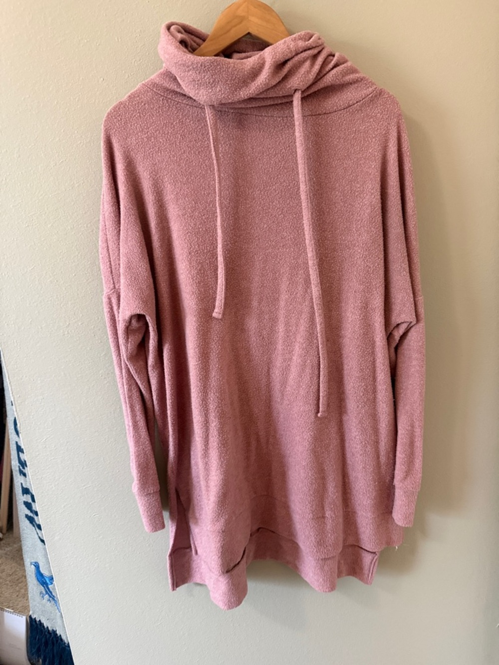 Zenana Outfitters Dusty Rose Cowl Neck Drawstring Tunic Sweater